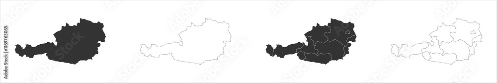Poster austria set of three maps - solid map, outline map and map highlighting administrative divisions. th