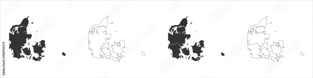 Poster denmark set of three maps - solid map, outline map and map highlighting administrative divisions. th