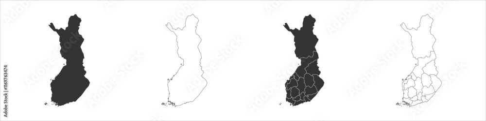 Poster finland set of three maps - solid map, outline map and map highlighting administrative divisions. th