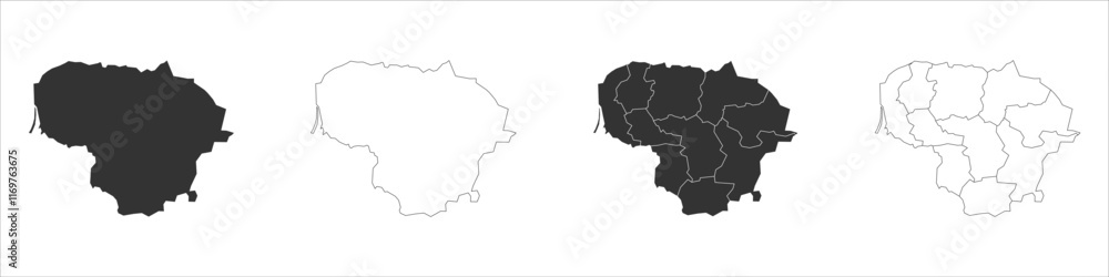 Poster lithuania set of three maps - solid map, outline map and map highlighting administrative divisions. 
