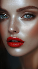 Portrait of beautiful woman with dark chocolate eye makeup and pink lipstick, serious expression