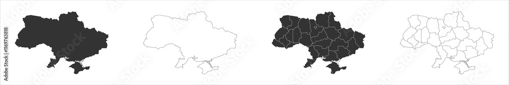 Poster ukraine set of three maps - solid map, outline map and map highlighting administrative divisions. th
