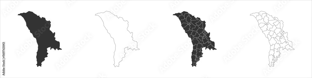 Poster moldova set of three maps - solid map, outline map and map highlighting administrative divisions. th