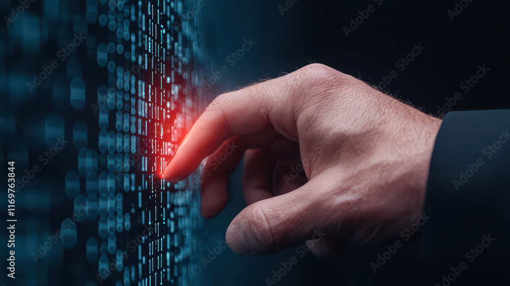 Aufkleber cybernetic hand interacting with digital data display