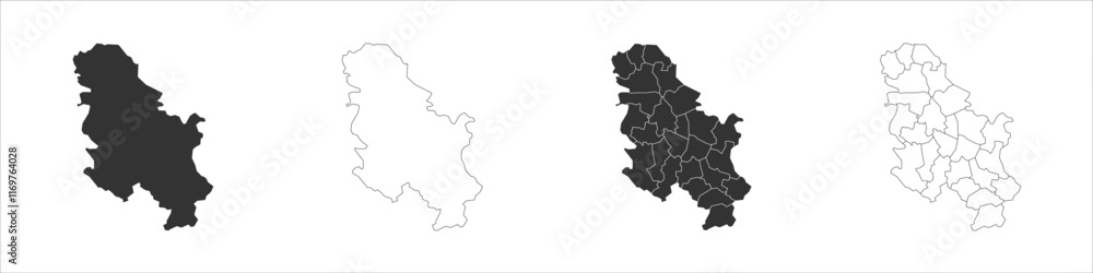 Poster serbia set of three maps - solid map, outline map and map highlighting administrative divisions. thr