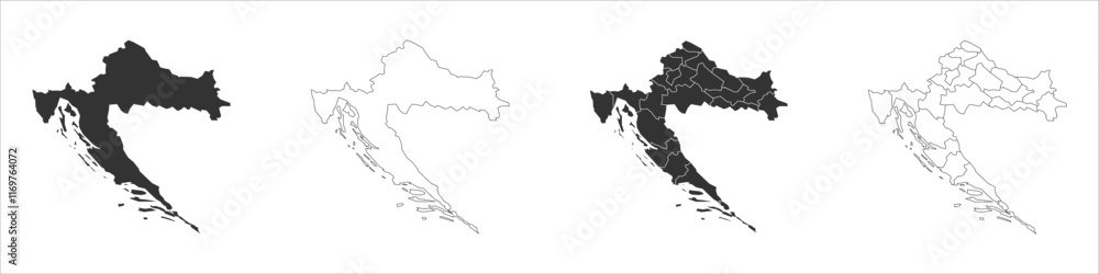 Poster croatia set of three maps - solid map, outline map and map highlighting administrative divisions. th