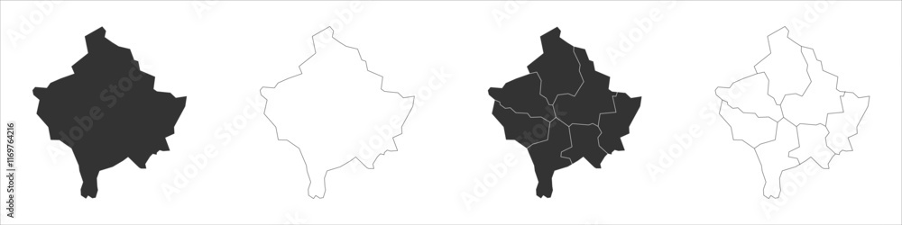Poster kosovo set of three maps - solid map, outline map and map highlighting administrative divisions. thr