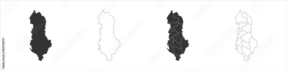 Poster albania set of three maps - solid map, outline map and map highlighting administrative divisions. th