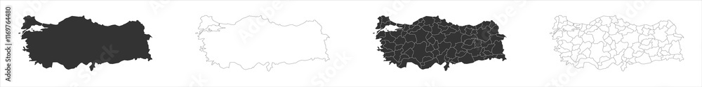 Poster turkey set of three maps - solid map, outline map and map highlighting administrative divisions. thr