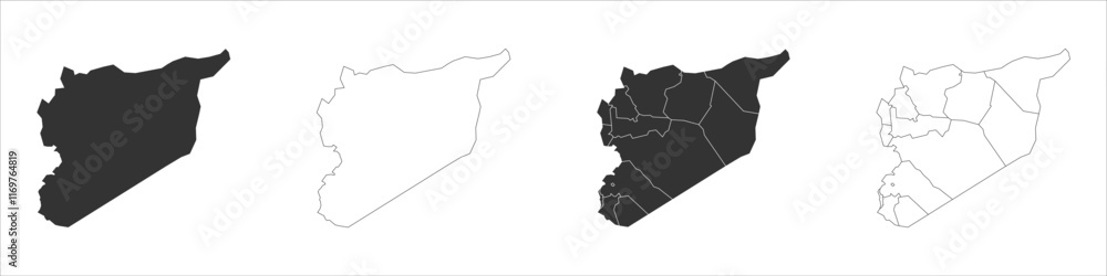 Poster syria set of three maps - solid map, outline map and map highlighting administrative divisions. thre
