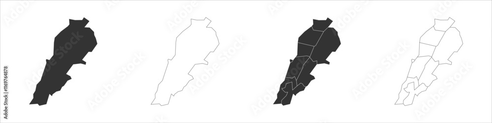 Poster lebanon set of three maps - solid map, outline map and map highlighting administrative divisions. th