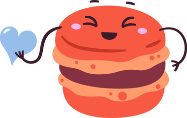 Hand Drawn Macaroon Character Holding Heart
