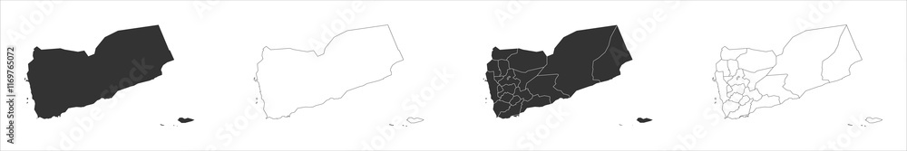 Poster yemen set of three maps - solid map, outline map and map highlighting administrative divisions. thre