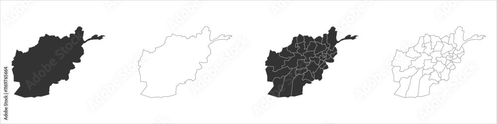 Poster afghanistan set of three maps - solid map, outline map and map highlighting administrative divisions