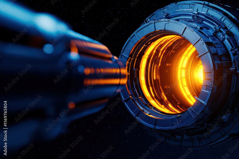 Aufkleber massive fusion reactor with glowing core in space