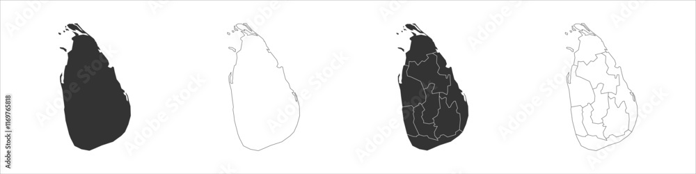 Poster sri lanka set of three maps - solid map, outline map and map highlighting administrative divisions. 