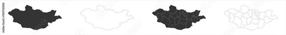 Poster mongolia set of three maps - solid map, outline map and map highlighting administrative divisions. t