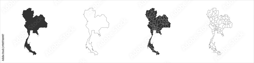 Poster thailand set of three maps - solid map, outline map and map highlighting administrative divisions. t
