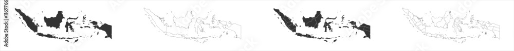 Poster indonesia set of three maps - solid map, outline map and map highlighting administrative divisions. 