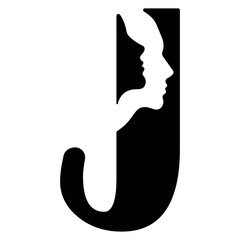original letter J logo design with silhouettes of people in love cut on the letter, for various designs and logos