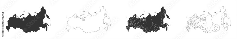 Poster russia set of three maps - solid map, outline map and map highlighting administrative divisions. thr