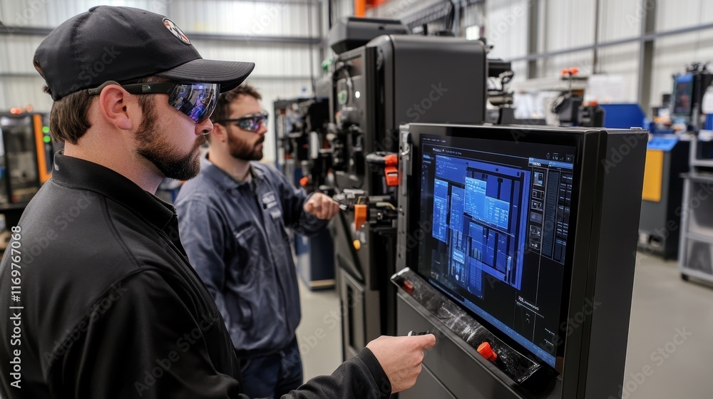 Poster a handson training session where ar displays stepbystep procedures on a new machine with virtual hig