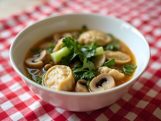 Potstickers Soup with Mushrooms and Bok Choy