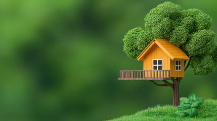 vibrant treehouse nestled in lush greenery, inviting adventure