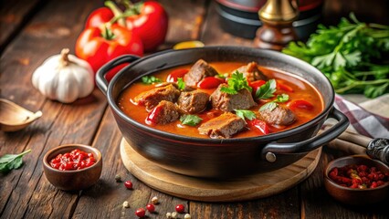 Authentic Hungarian beef goulash recipe:  rich, spicy stew, traditional paprikash flavors.