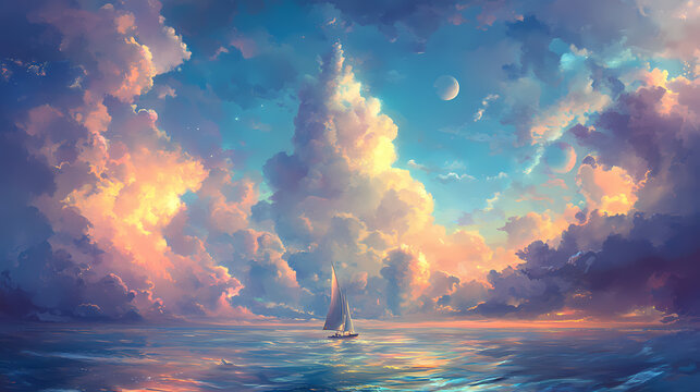 Dreamy sky surreal clouds pastel colors fantasy landscape ethereal scene soft clouds celestia. celestia. illustration. Celestia. Illustration