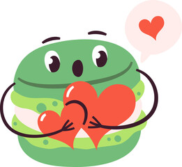 Macaroon Character Holding Hearts