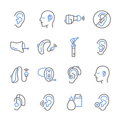 Hearing aid line color icon set. Hearing problem vector collection.