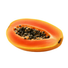 Half papaya showing seeds on transparent background