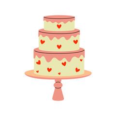 Three-tiered cake with hearts, perfect for celebrations and special occasions