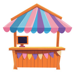 Obraz premium Colorful market stall with computer displaying showing transparent background