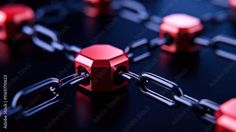 Aufkleber interconnected red and black chains forming web structure