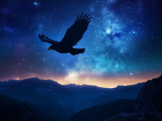 Bright Eagle Diving Over a Luminous Valley