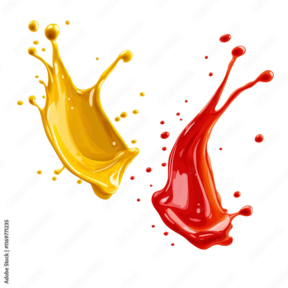 Poster red and yellow paint splashing with transparent background