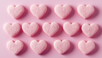 Obraz premium A Heart shaped pink cookies arranged in delightful pattern, perfect for Valentine Day treats