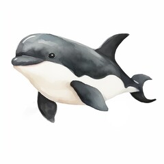 Fototapeta premium Cute watercolor illustration of a childish orca. Playful arctic art for nursery decor, prints. Ai generated image