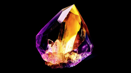 one single ametrine quartz isolated on solid black background