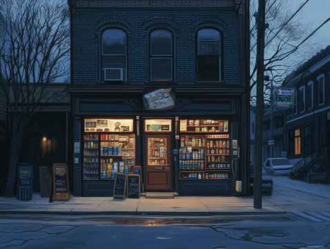 Classic Hardware Store at Twilight: Small Town Feel