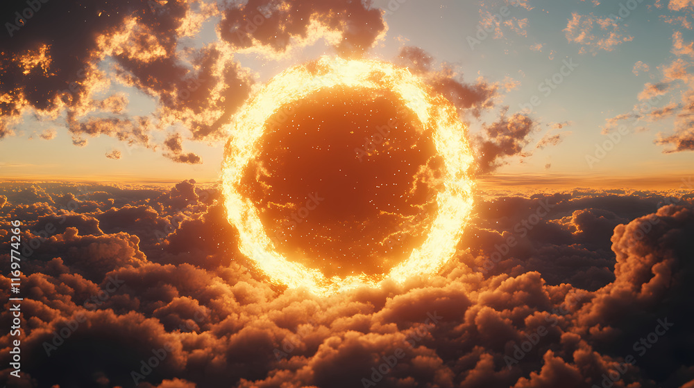 Wall mural a blazing portal to celestia above the clouds. generative ai. celestia. illustration. celestia. illu