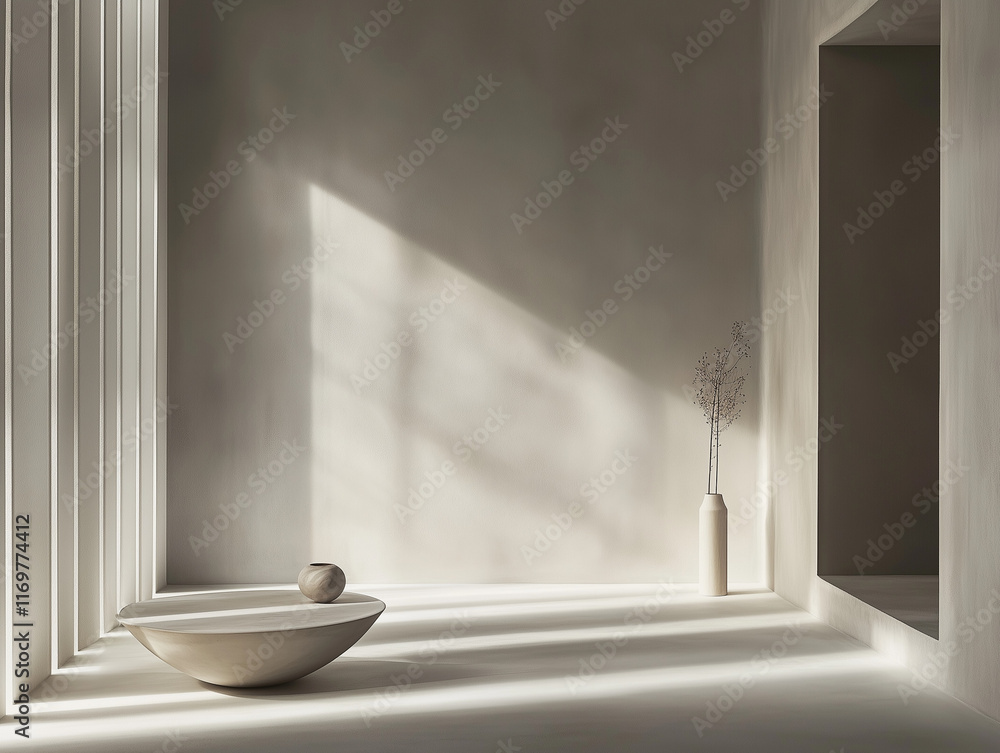 Poster A gray studio room with soft lighting serves as a backdrop for product display in this stock photo