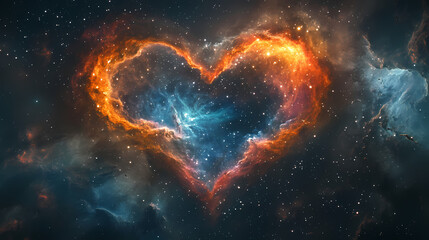 A cosmic heart shape formed by swirling nebulae and stars in a deep space scene. celestia. illustration. Celestia. Illustration