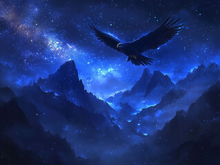 Luminescent Eagle Soaring Over a Radiant Mountain at Dusk