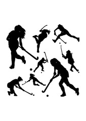 Female field hockey player pose silhouettes