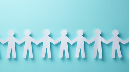 An illustration featuring a group of paper cutout figures joining hands, symbolizing teamwork, unity, and mutual support.
