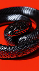 Obraz premium black mamba snake on red background, Chinese new year