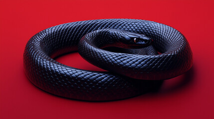 Obraz premium black mamba snake on red background, Chinese new year